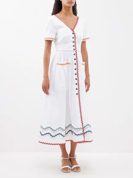 Платье миди luella-c с вышивкой из смесового хлопка Saloni, белый