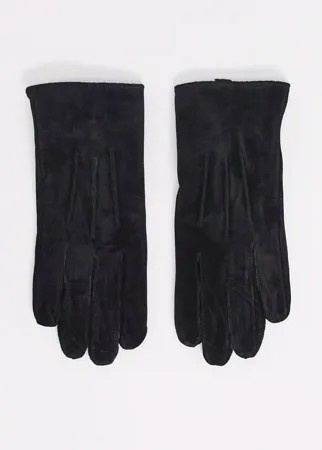 Черные перчатки из кожи и замши Barney's Originals-Черный