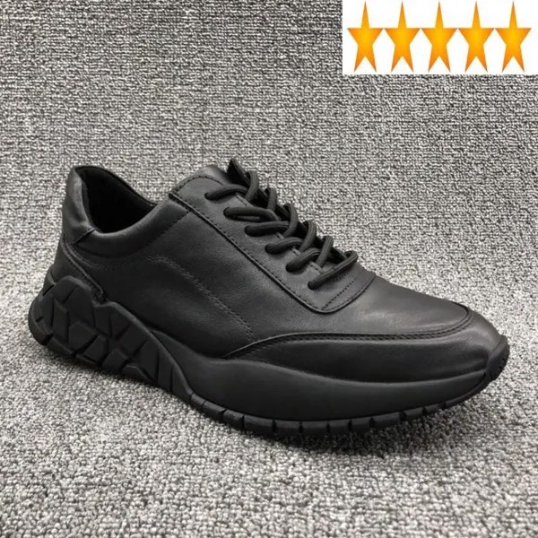 Кроссовки мужские кожаные на шнуровке, Повседневная Удобная Уличная обувь, круглый носок, Рабочая защитная обувь, черные, осень