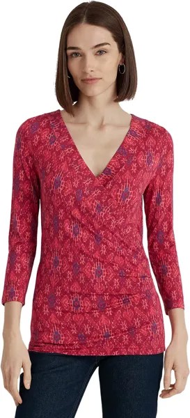 Топ из джерси с геопринтом Surplice LAUREN Ralph Lauren, цвет Fuchsia Multi