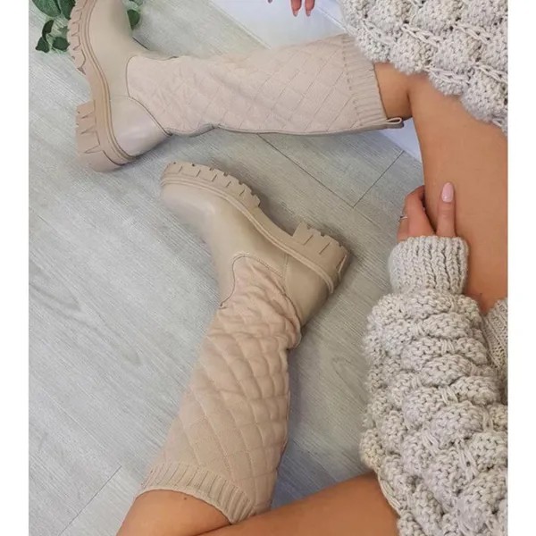 Осень и зима Европейские и американские женщины Досуг Мода Большой средний каблук Круглый носок Сапоги
