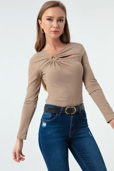 Женская норковая трикотажная блузка Lafaba, коричневый