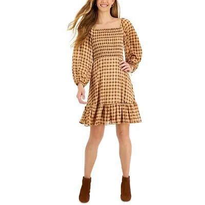 Женское бежевое присборенное платье трапециевидного силуэта в клетку Taylor Petites 8P BHFO 3583