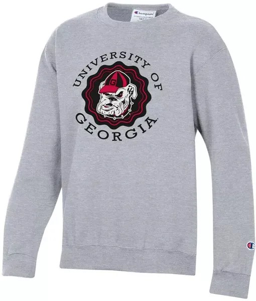 Молодежный пуловер Champion Georgia Bulldogs Heather Grey Powerblend, толстовка с круглым вырезом