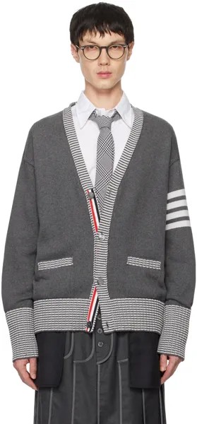 Серый кардиган Hector с 4 перемычками Thom Browne