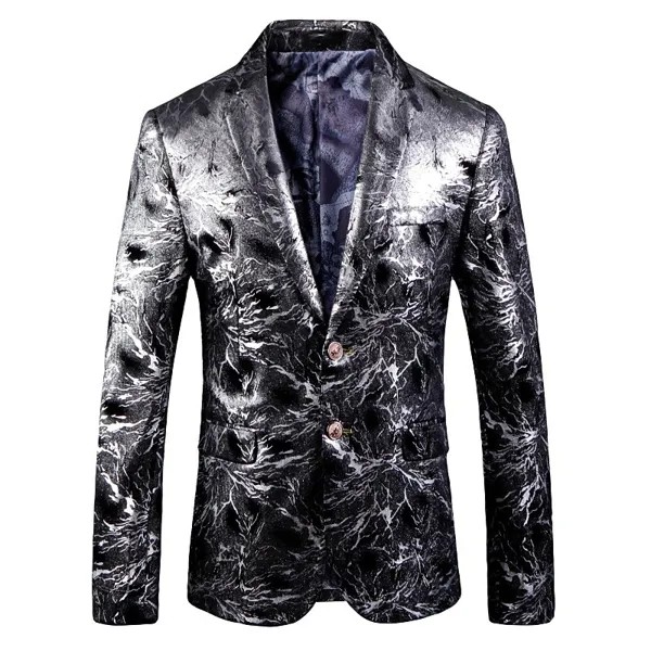 Мужской костюм с длинным рукавом, пиджак, модный дизайн, известный местный тиран, серебристый Мужской приталенный Блейзер, куртка, повседне...