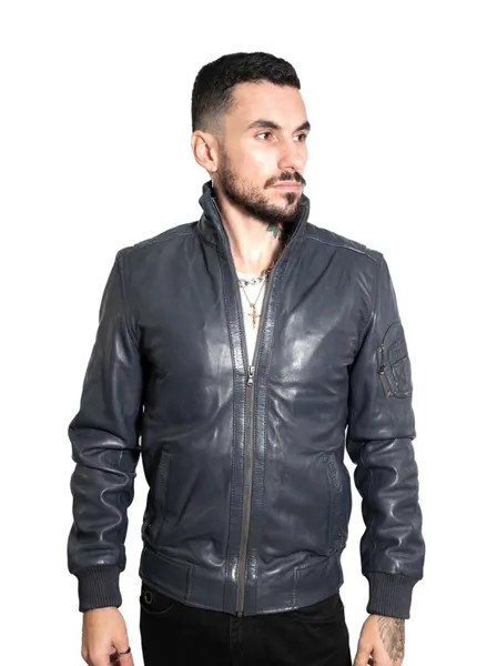 Кожаный университетский бомбер-Адана Infinity Leather, темно-синий