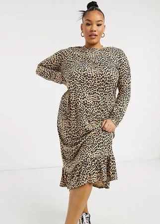 Свободное платье мидакси с леопардовым принтом Daisy Street Plus-Коричневый цвет