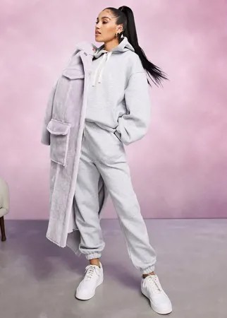 Серый меланжевый спортивный костюм oversized с худи и джоггерами ASOS DESIGN