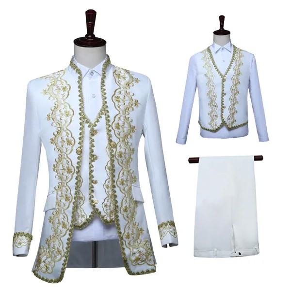 Мужской средневековый пиджак с вышивкой и позолоченными брюками, комплект королевского дворца, костюм в стиле ретро для европейской Дворцовой свадьбы, костюм для проведения сцены