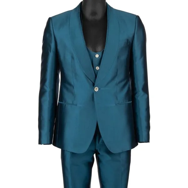 DOLCE - GABBANA SICILIA Шелковый костюм-тройка, куртка, жилет, брюки, синий 12313