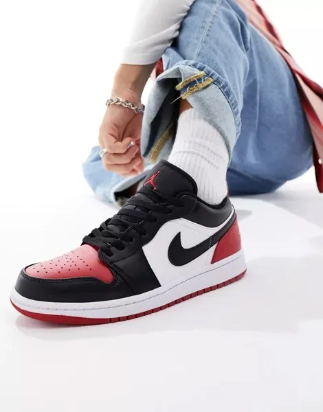 Белые и спортивные красные кроссовки Air Jordan 1 Low