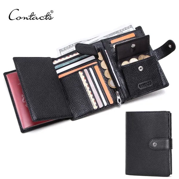 CONTACT S мужской кожаный бумажник с отделениями для пластиковых карт, монет и паспорта