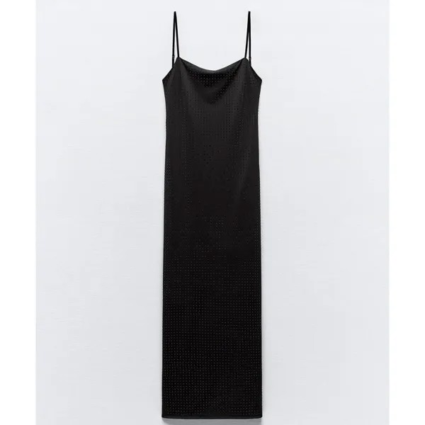 Платье Zara Polyamide Midi With Rhinestones, черный