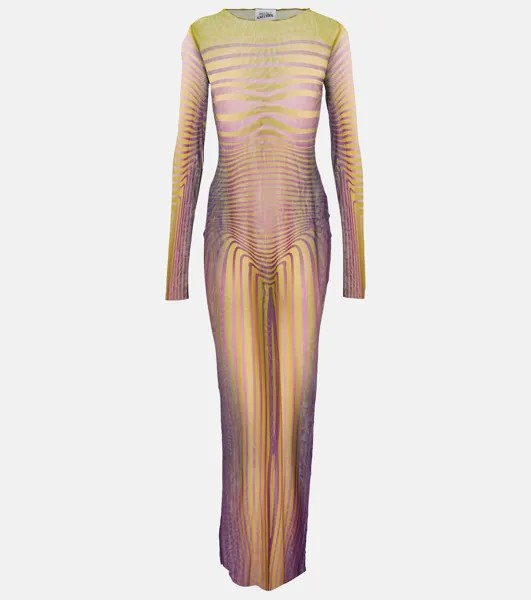 Сетчатое платье макси в полоску JEAN PAUL GAULTIER, разноцветный