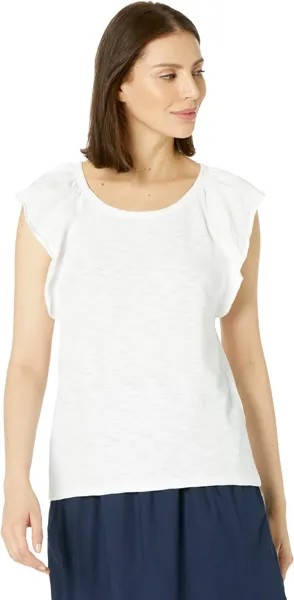 Футболка Lilla P Ruffle Sleeve Raglan in Loose Knit Slub, белый