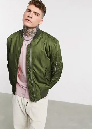 Стеганый бомбер цвета хаки с карманом MA1 на рукаве ASOS DESIGN-Зеленый