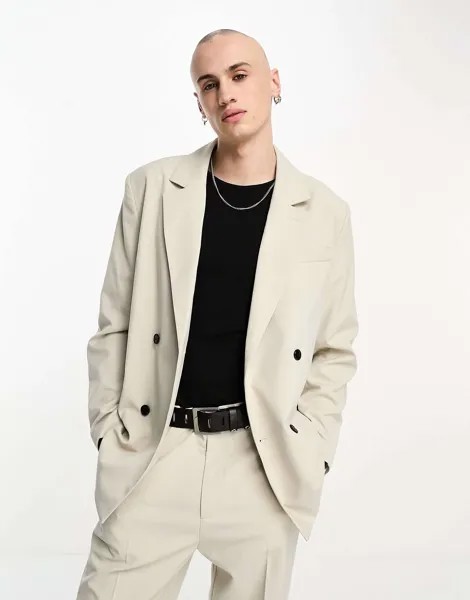 Светло-серый двубортный двубортный пиджак Weekday Leo эксклюзивно для ASOS