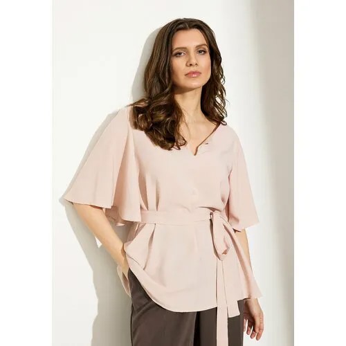 Блуза , повседневный стиль, однотонная, размер 50, бежевый, розовый