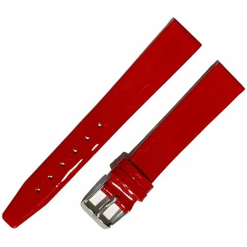 Ремешок 1603-01 (красн) ЛАК Красный кожаный ремень 16 мм для часов наручных лаковый из натуральной кожи женский лакированный