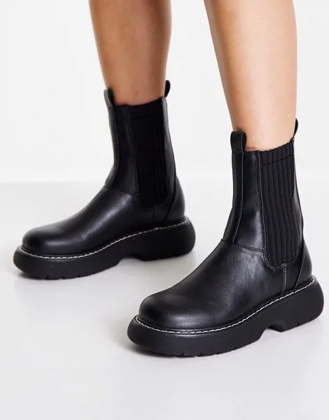 Черные ботинки челси с трикотажными вставками Public Desire Concept-Черный цвет