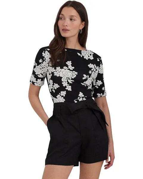 Футболка LAUREN Ralph Lauren Floral Stretch Cotton Boatneck, цвет Black/Cream