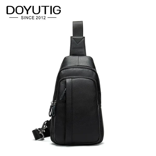 Бренд DOYUTIG, модная новинка, хит продаж, на молнии, одноцветная мужская кожаная нагрудная сумка на ремне, сумка через плечо, сумка-портфель, су...