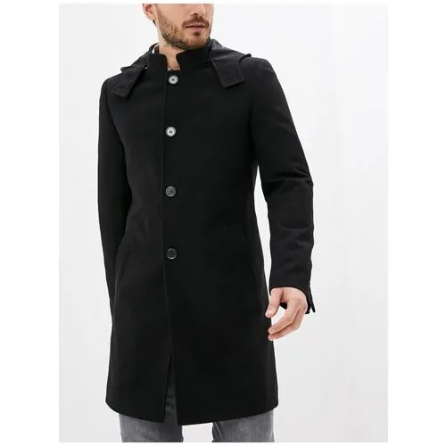 Пальто Berkytt, демисезон/зима, силуэт прилегающий, средней длины, карманы, капюшон, утепленное, размер 52/176, черный