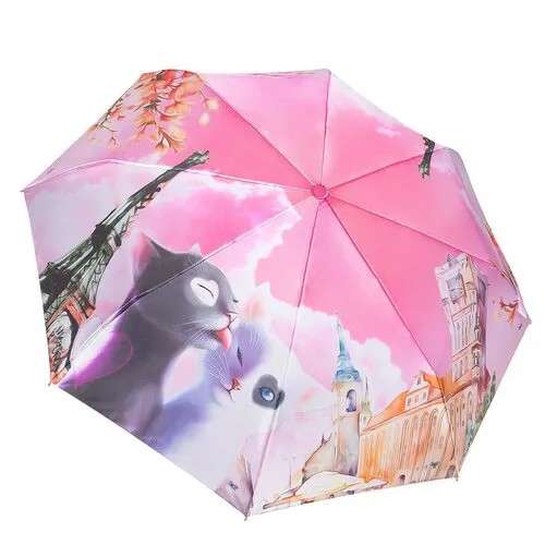 WR зонт женский кошки, 3 сложения, суперавтомат, полиэстер, купол 102 см. 390854-01