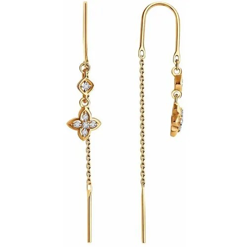 Серьги цепочки Diamant online, золото, 585 проба, бриллиант, длина 1.4 см