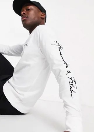 Белый лонгслив с принтом на рукаве и спине Abercrombie & Fitch