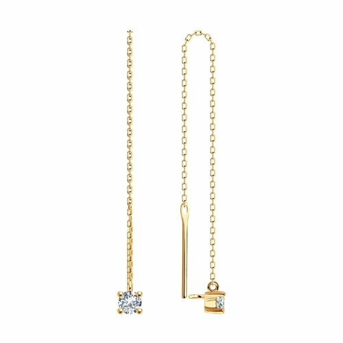 Серьги цепочки Diamant online, золото, 585 проба, фианит, прозрачный