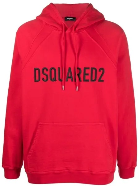 Dsquared2 raised-logo drawstring hoodie, красный