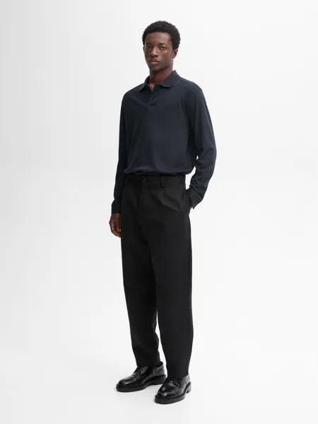 Рубашка поло с длинным рукавом из 100% хлопка Massimo Dutti, синий