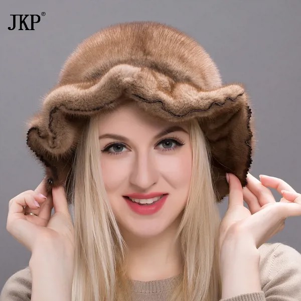 JKP 2022, 100% натуральная шапка из цельного меха норки, женская зимняя теплая Модная однотонная женская зимняя шапка высокого качества