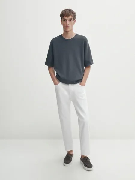 Хлопковая трикотажная футболка с короткими рукавами Massimo Dutti, серый