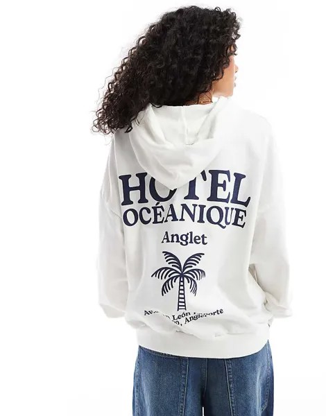 Белое худи с принтом Pull&Bear Biarritz