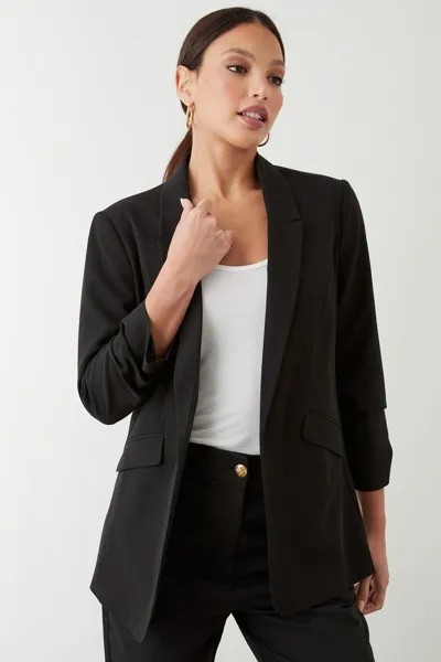 Высокий черный пиджак со сборками на рукавах Dorothy Perkins, черный