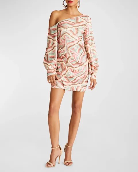 Мини-платье Kimora на одно плечо с пайетками Halston, цвет Geode