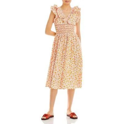 Женское летнее платье миди с цветочным принтом Aqua Womens Scilla Orange M BHFO 4404