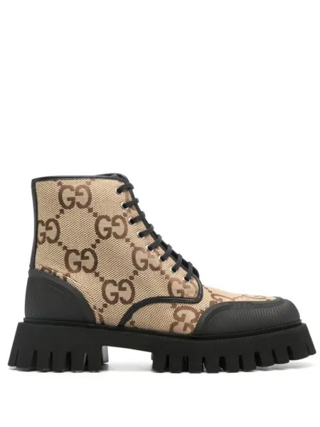 Gucci ботинки в стиле милитари с узором GG, нейтральный цвет