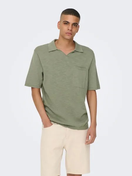 Поло ONLY Einfarbiges Polo Hemd aus Baumwolle Kurzarm Shirt ONSACE, зеленый