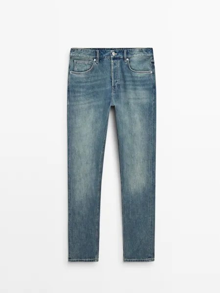 Зауженные джинсы с эффектом потертости Massimo Dutti, индиго