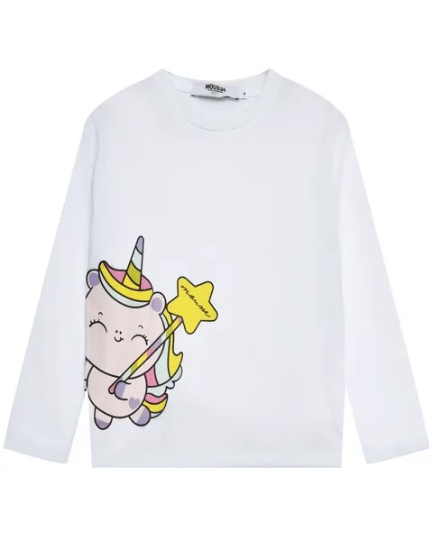 Толстовка с принтом розовый единорог, белая Mousse kids