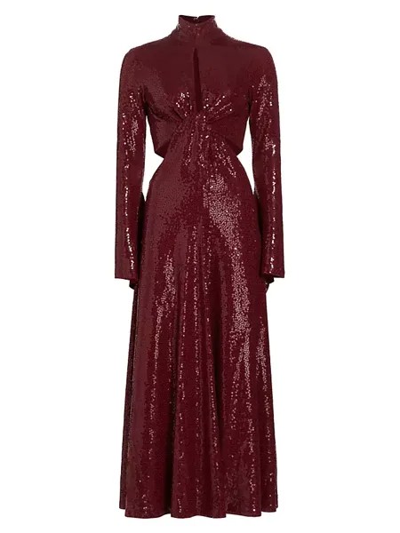 Платье с длинными рукавами, расшитое пайетками и вырезами Michael Kors Collection, цвет merlot