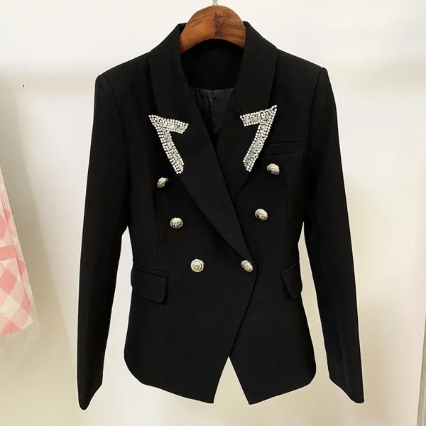Европа Стиль Классический женский двубортный пиджак куртки высокое качество бриллиантами пальто, украшенное бисером C497
