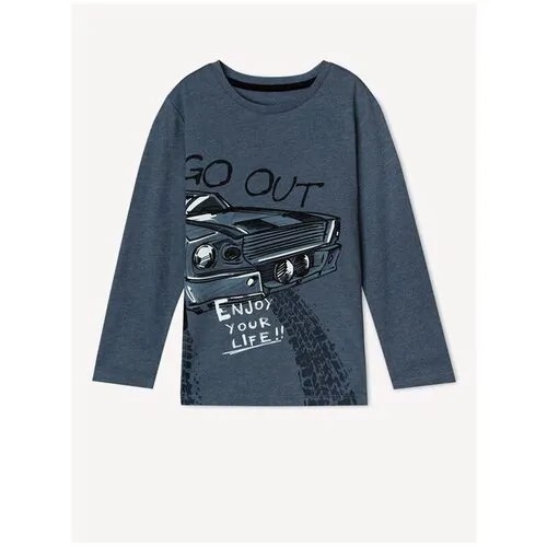 Синий лонгслив с машиной и надписями для мальчика Gloria Jeans, размер 2-3г/98