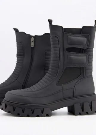 Черные байкерские ботинки на массивной подошве из искусственных материалов Koi Footwear-Черный цвет