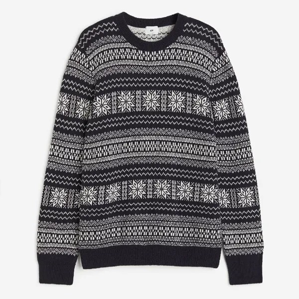 Свитер H&M Regular Fit Jacquard-knit, темно-синий