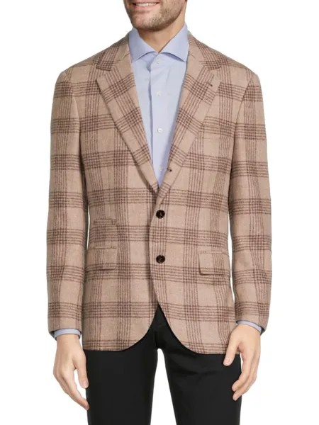 Спортивное пальто из смесовой шерсти альпаки в клетку Brunello Cucinelli, цвет Camel